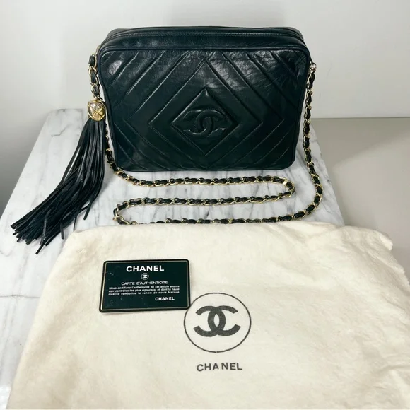 Chanel Black Lambskin Leather CC Quilted Camera Chain Crossbody Bag - Picture 15 of 17